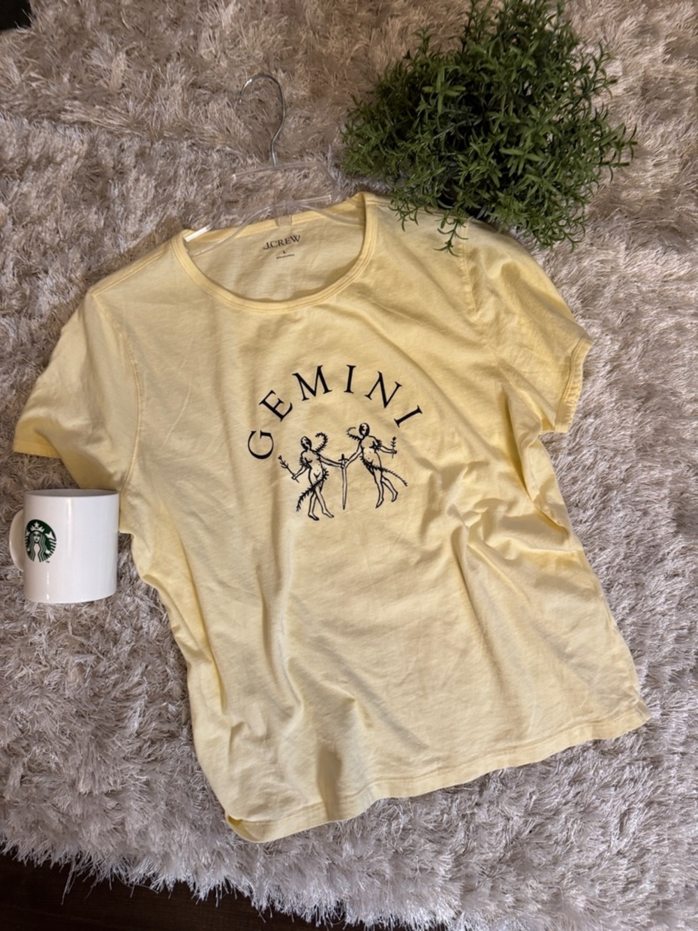 EUC J. Crew Pale Yellow Gemini Graphic Tee Large